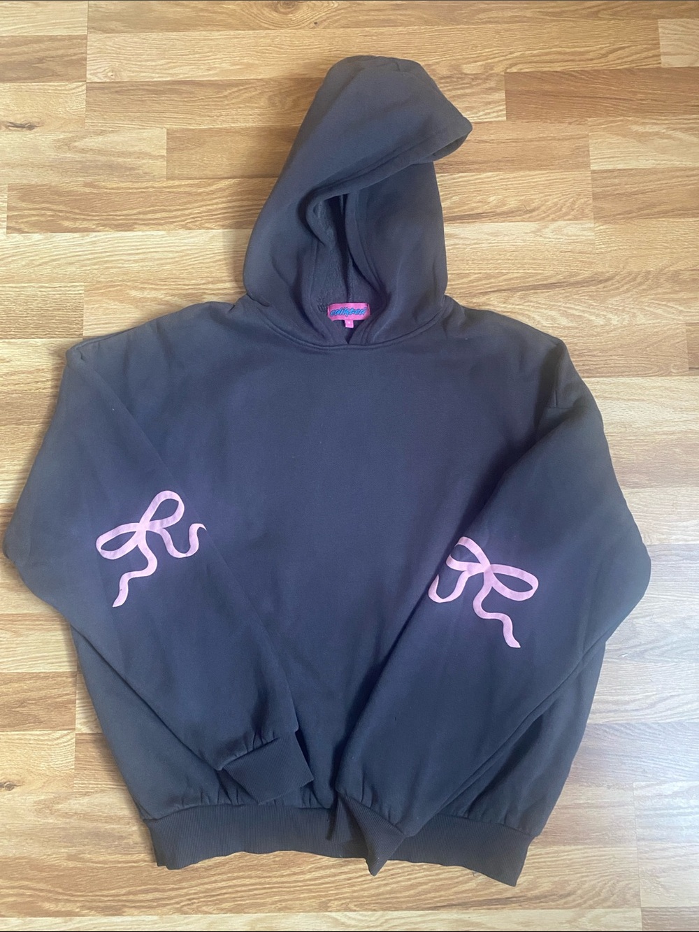 Edikted Black Hoodie with Pink Ribbon Sleeve Motif